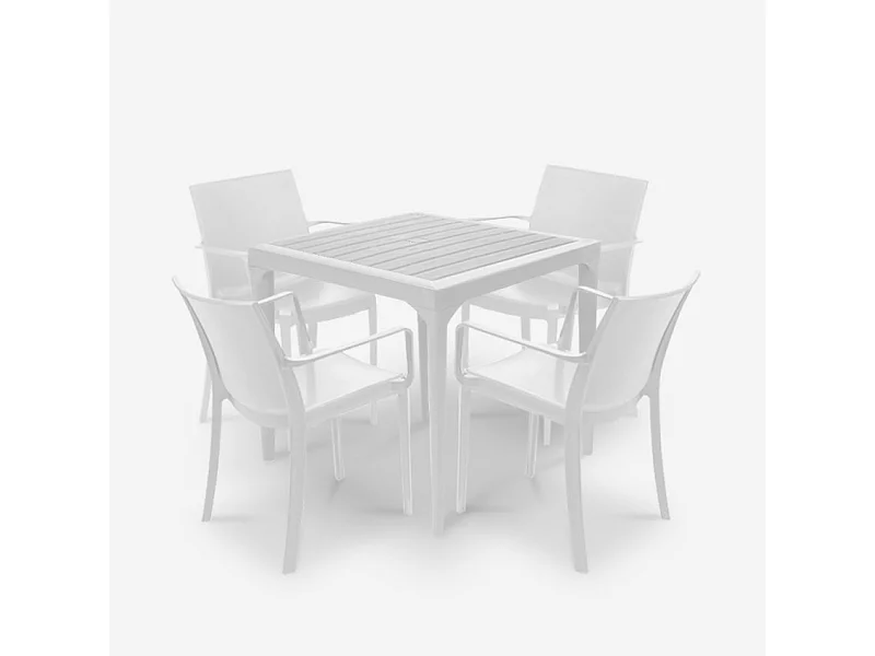 Set de jardín con 1 mesa de 80x80 cm y 4 sillas de exterior color blanco Provence Light