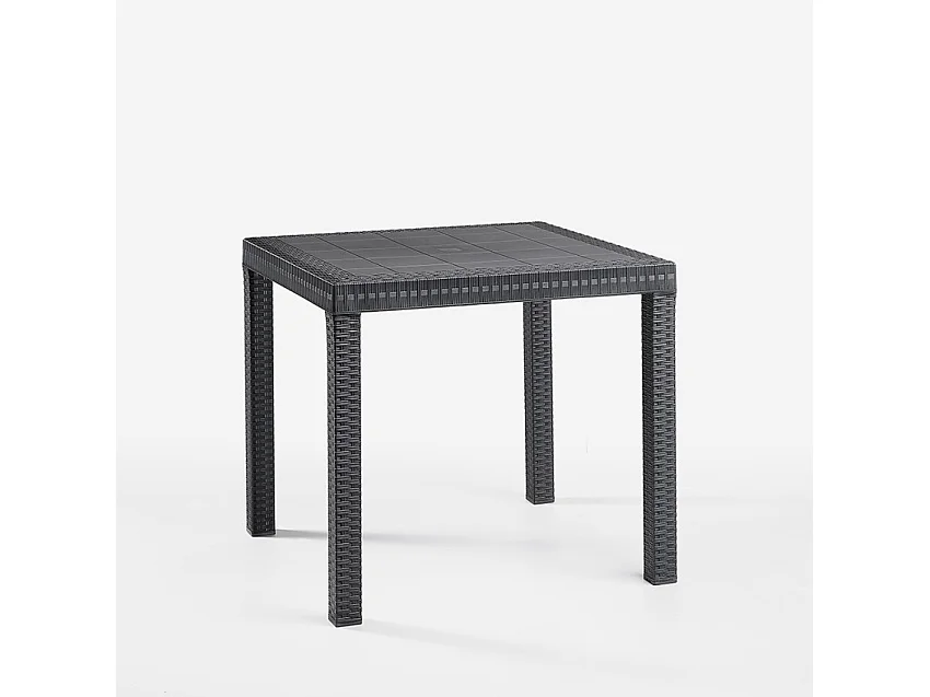 Juego de jardín mesa cuadrada de 80x80 cm efecto ratán y 4 sillas color negro Nisida Dark