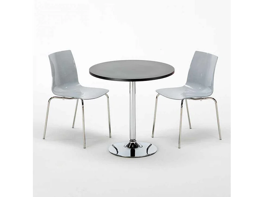 Table Ronde Noire 70x70cm Avec 2 Chaises Colorées Et Transparentes Set Intérieur Bar Café Lollipop Gold - Gris