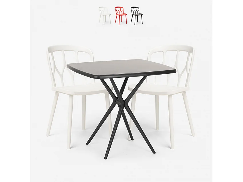 Juego mesa cuadrada negro 70 x 70 cm 2 sillas exterior diseño Saiku Dark - Blanco