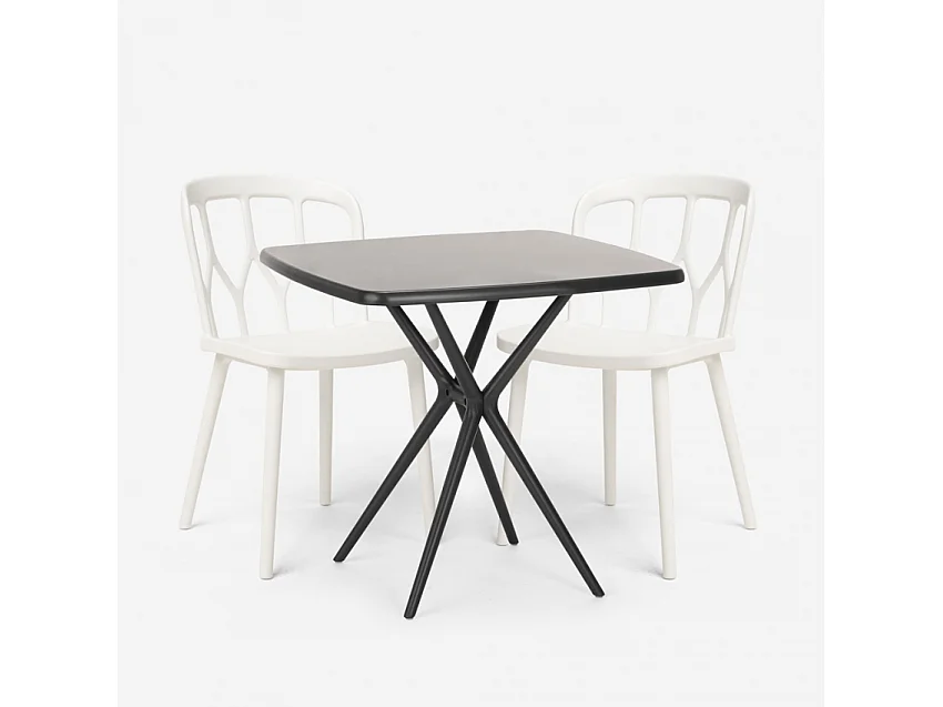 Juego mesa cuadrada negro 70 x 70 cm 2 sillas exterior diseño Saiku Dark - Blanco