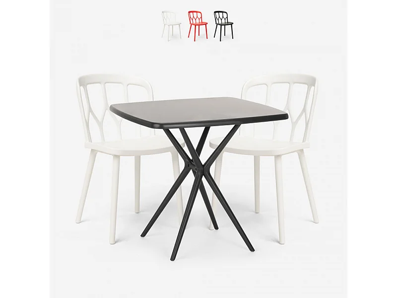 Juego mesa cuadrada negro 70 x 70 cm 2 sillas exterior diseño Saiku Dark - Blanco