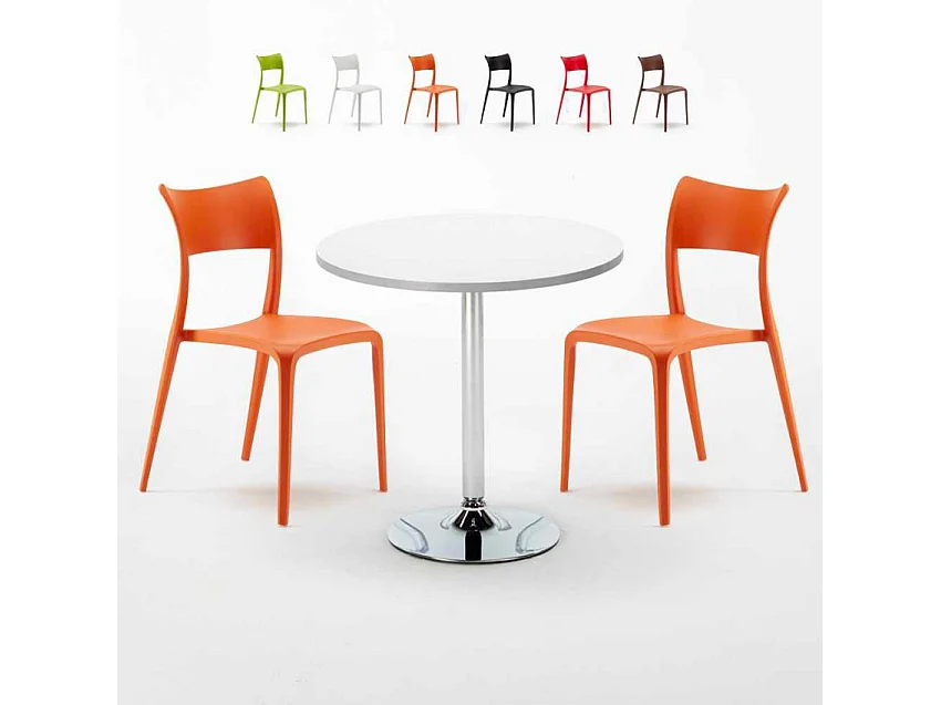 Mesa Redonda Blanca Con 2 Sillas De Colores Interior Bar Parisienne Long Island - Naranja