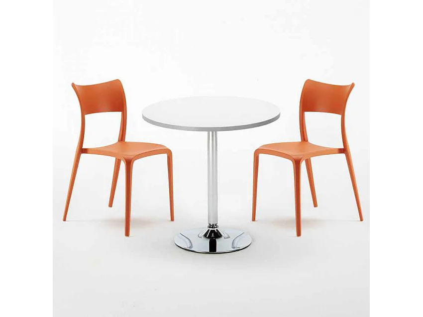 Mesa Redonda Blanca Con 2 Sillas De Colores Interior Bar Parisienne Long Island - Naranja