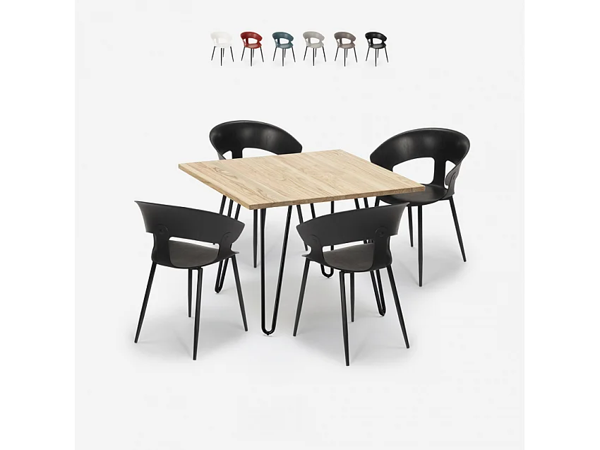 Juego mesa cocina 80 x 80 cm industrial 4 sillas diseño moderno Maeve Light - Negro