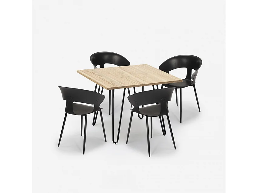 Juego mesa cocina 80 x 80 cm industrial 4 sillas diseño moderno Maeve Light - Negro