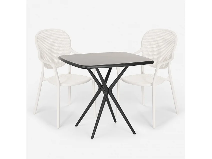 Juego mesa cuadrada 70 x 70 cm negro 2 sillas interior exterior Lavett Dark - Blanco