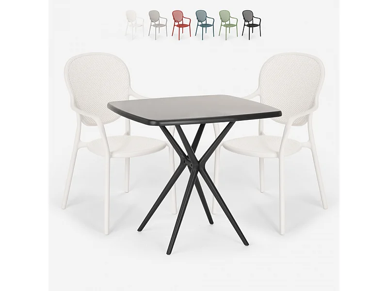 Juego mesa cuadrada 70 x 70 cm negro 2 sillas interior exterior Lavett Dark - Blanco