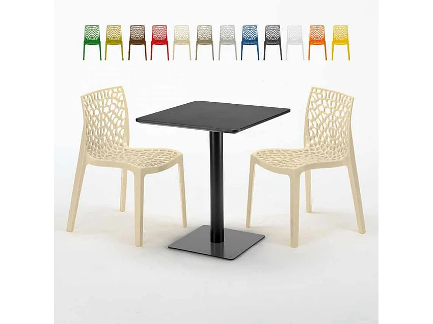 Mesa Cuadrada Negra 60x60 cm con 2 Sillas De Colores Gruvyer Licorice