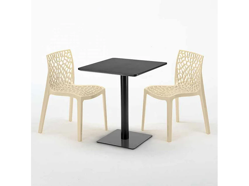 Mesa Cuadrada Negra 60x60 cm con 2 Sillas De Colores Gruvyer Licorice