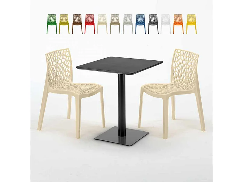 Mesa Cuadrada Negra 60x60 cm con 2 Sillas De Colores Gruvyer Licorice