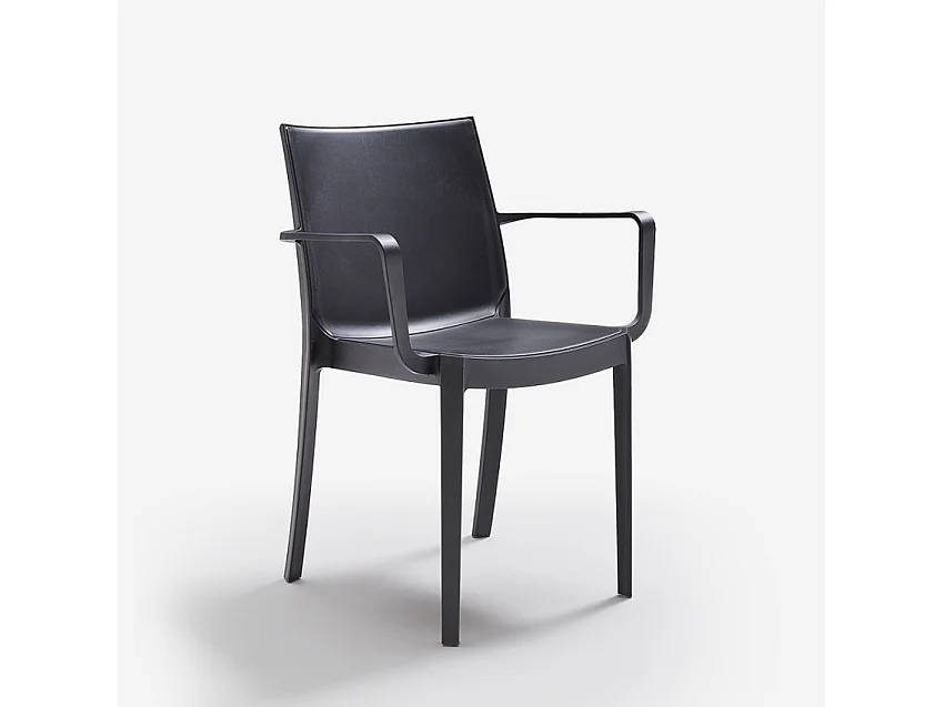 Juego de jardín mesa cuadrada de 80x80 cm efecto ratán y 4 sillas color negro Nisida Dark