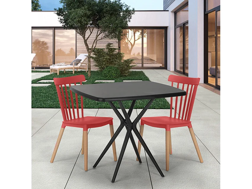 Juego 2 sillas diseño moderno mesa cuadrada negro 70 x 70 cm Roslin Black - Rojo