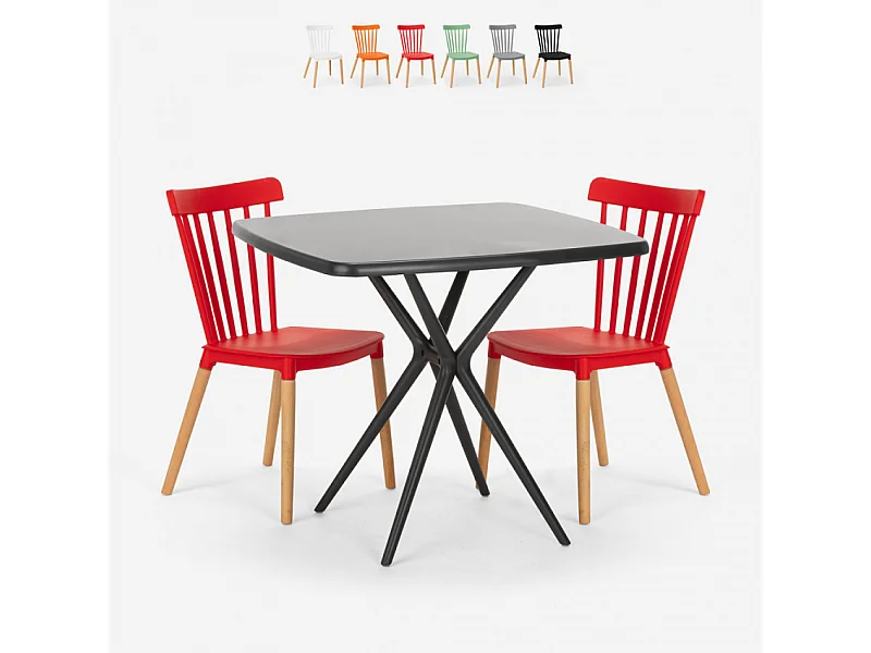 Juego 2 sillas diseño moderno mesa cuadrada negro 70 x 70 cm Roslin Black - Rojo