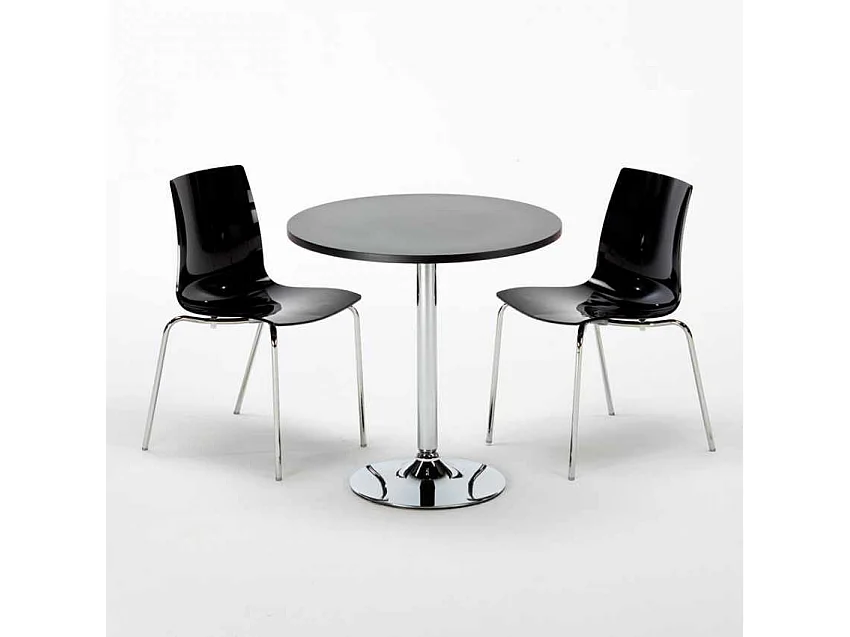 Table Ronde Noire 70x70cm Avec 2 Chaises Colorées Et Transparentes Set Intérieur Bar Café Lollipop Gold - Noir