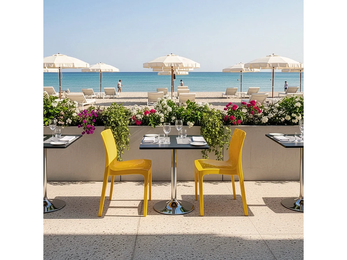 Table Carrée Noire 70x70cm Avec 2 Chaises Colorées Grand Soleil Set Intérieur Bar Café Ice Mojito - Jaune