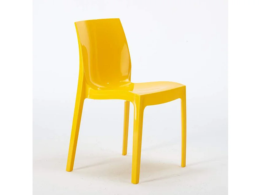 Table Carrée Noire 70x70cm Avec 2 Chaises Colorées Grand Soleil Set Intérieur Bar Café Ice Mojito - Jaune