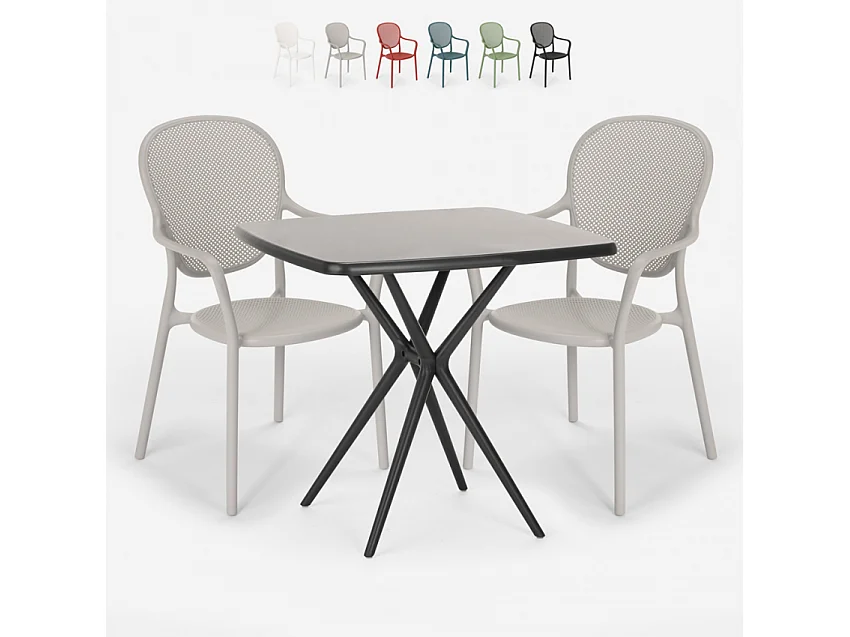 Juego mesa cuadrada 70 x 70 cm negro 2 sillas interior exterior Lavett Dark - Gris