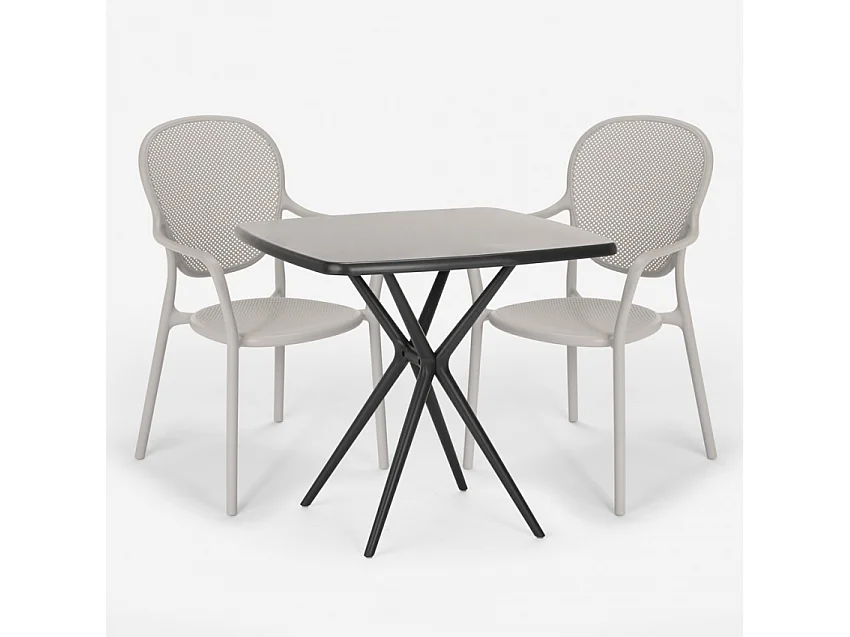 Juego mesa cuadrada 70 x 70 cm negro 2 sillas interior exterior Lavett Dark - Gris