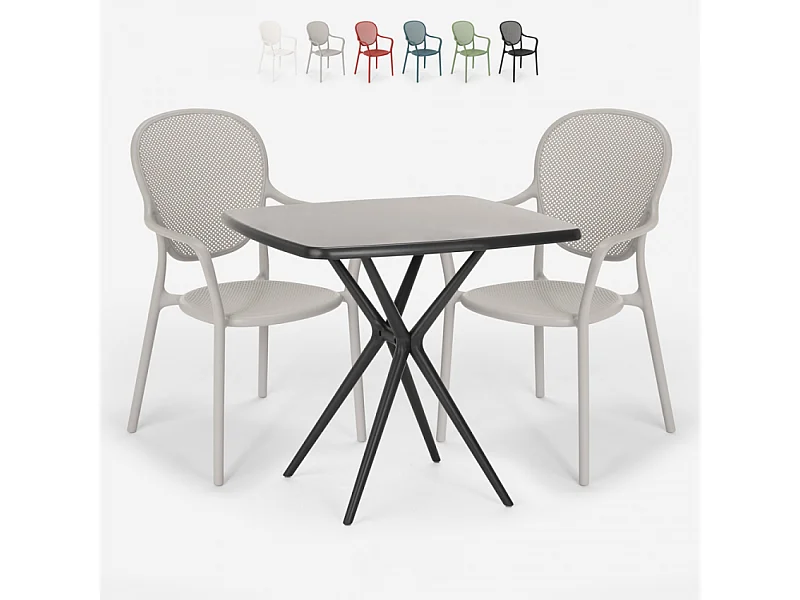 Set tavolo quadrato 70x70cm nero 2 sedie interno esterno Lavett Dark - Grigio