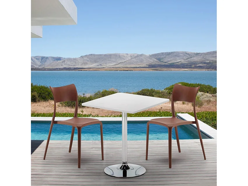 Table Carrée Blanche 70x70 2 Chaises Colorées Bar Café Parisienne Cocktail - Blanc