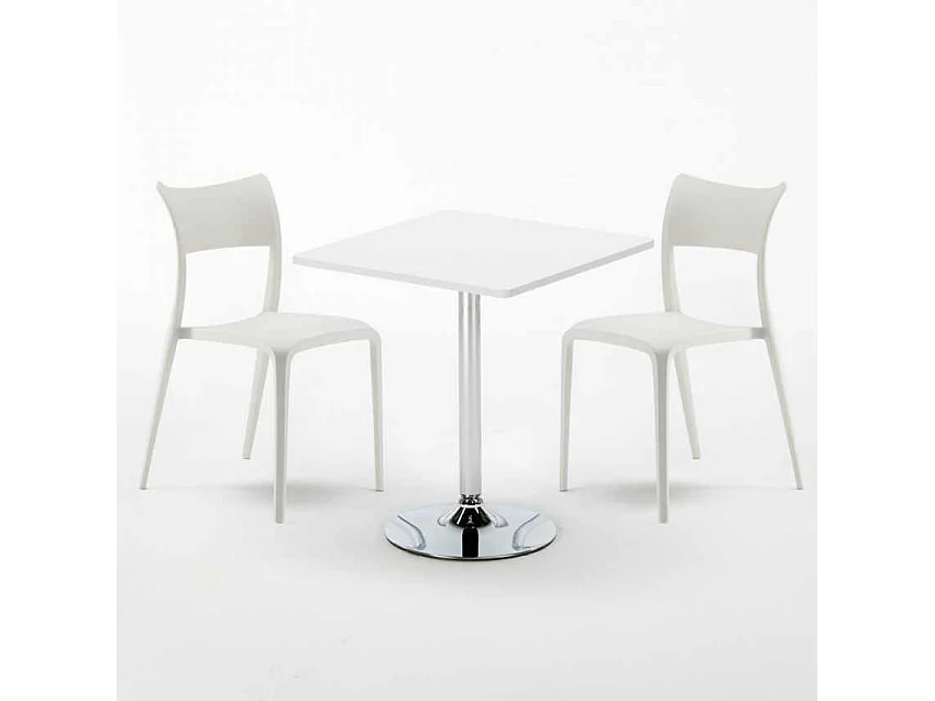 Table Carrée Blanche 70x70 2 Chaises Colorées Bar Café Parisienne Cocktail - Blanc