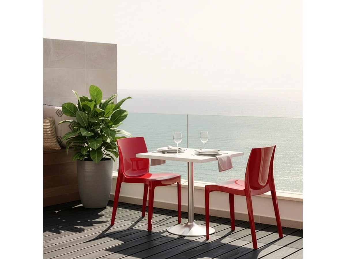 Table Carrée Blanche 70x70cm Avec 2 Chaises Colorées Grand Soleil Set Intérieur Bar Café Ice Cocktail - Rouge
