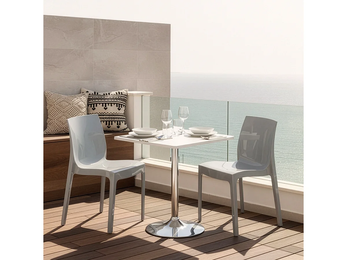 Table Carrée Blanche 70x70cm Avec 2 Chaises Colorées Grand Soleil Set Intérieur Bar Café Ice Cocktail - Gris
