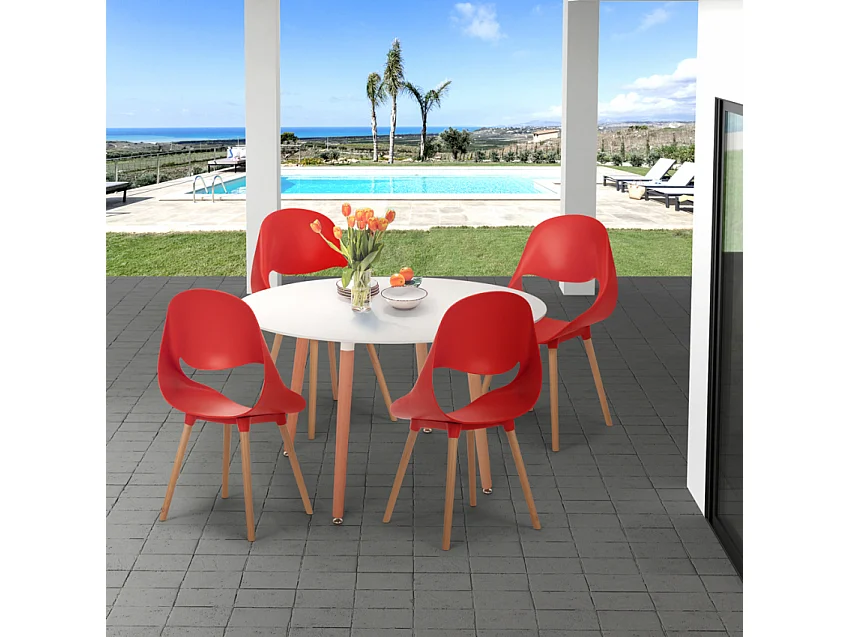 Juego mesa blanca redonda 100 cm diseño escandinavo 4 sillas Midlan Light - Gris