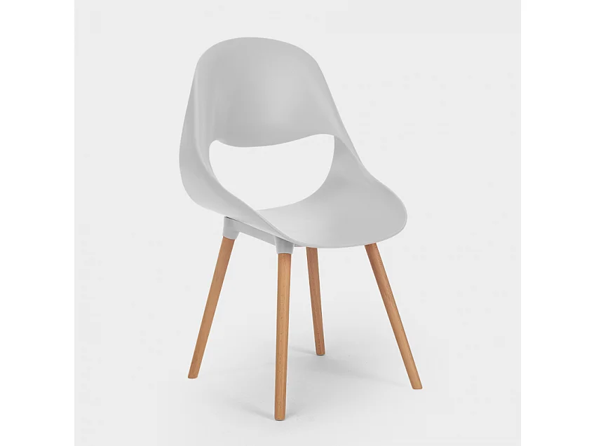 Juego mesa blanca redonda 100 cm diseño escandinavo 4 sillas Midlan Light - Gris