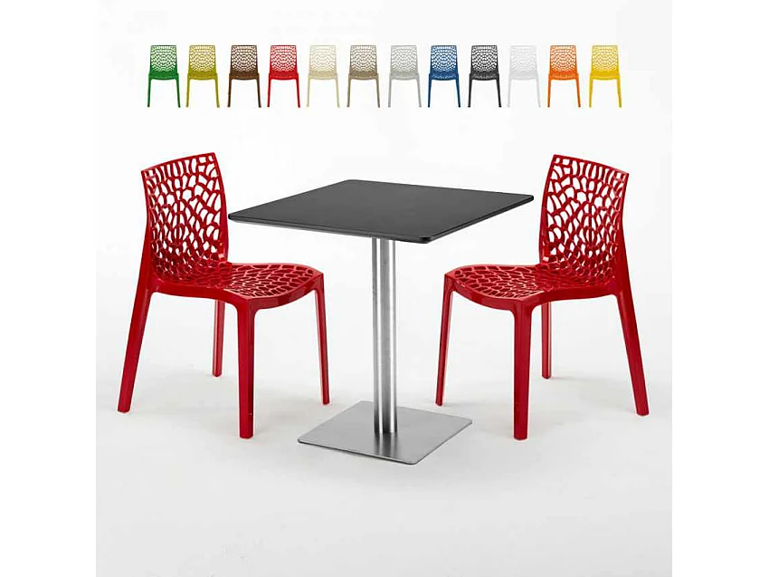 Mesa Cuadrada Negra 70x70 cm y 2 Sillas De Colores Gruvyer Rum Raisin