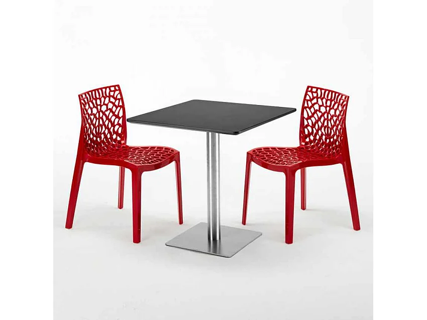 Mesa Cuadrada Negra 70x70 cm y 2 Sillas De Colores Gruvyer Rum Raisin