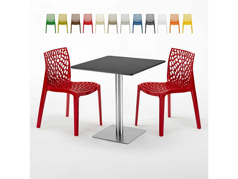 Mesa Cuadrada Negra 70x70 cm y 2 Sillas De Colores Gruvyer Rum Raisin