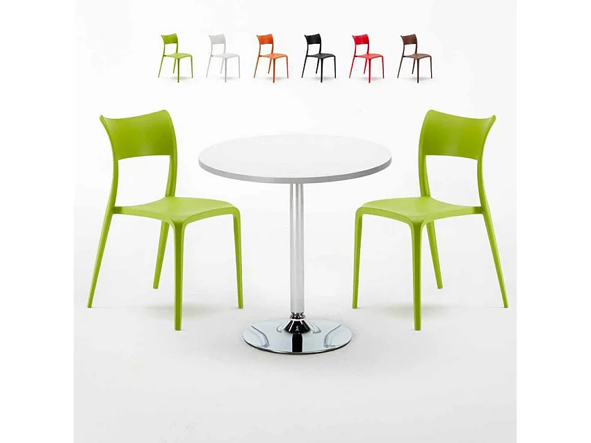Mesa Redonda Blanca Con 2 Sillas De Colores Interior Bar Parisienne Long Island - Verde