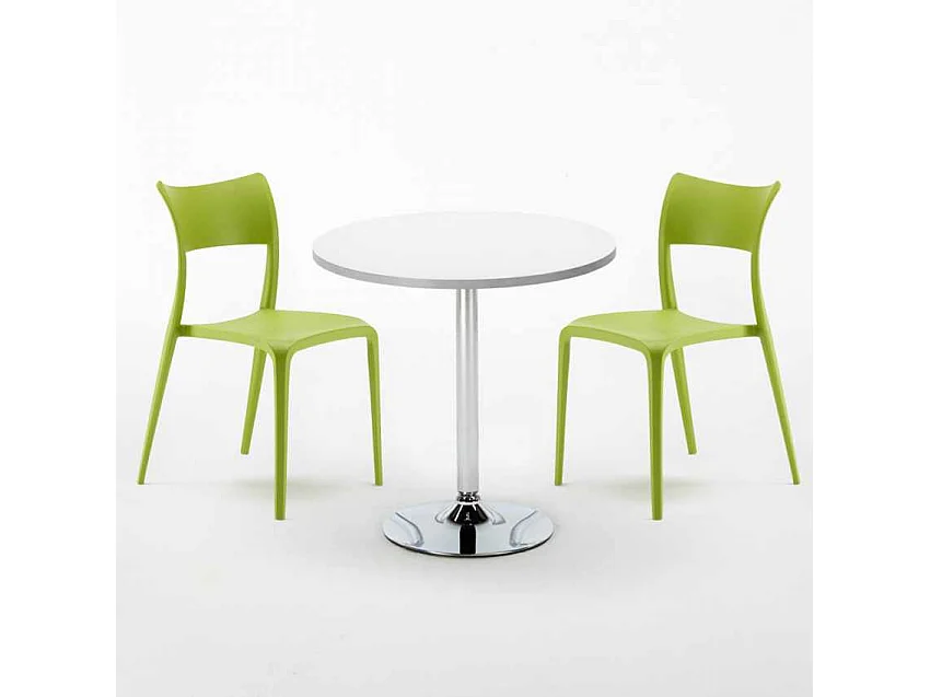Mesa Redonda Blanca Con 2 Sillas De Colores Interior Bar Parisienne Long Island - Verde