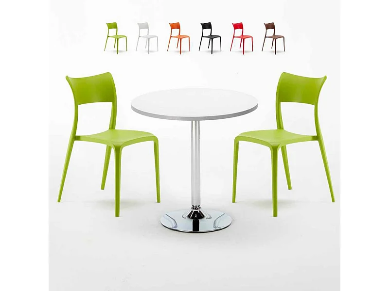 Mesa Redonda Blanca Con 2 Sillas De Colores Interior Bar Parisienne Long Island - Verde
