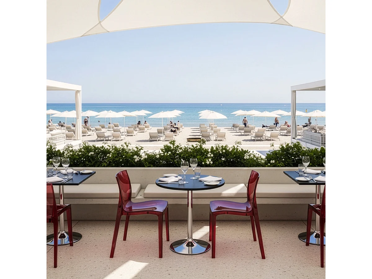 Table Ronde Noire 70x70cm Avec 2 Chaises Colorées Grand Soleil Set Intérieur Bar Café Femme Fatale Ghost - Rouge transparent