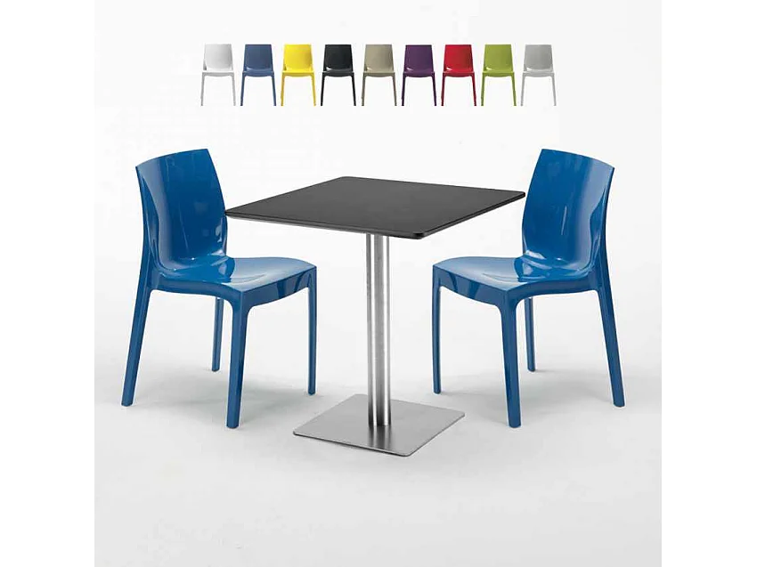 Mesa Cuadrada Negra 70x70 cm y 2 Sillas De Colores Ice RUM RAISIN
