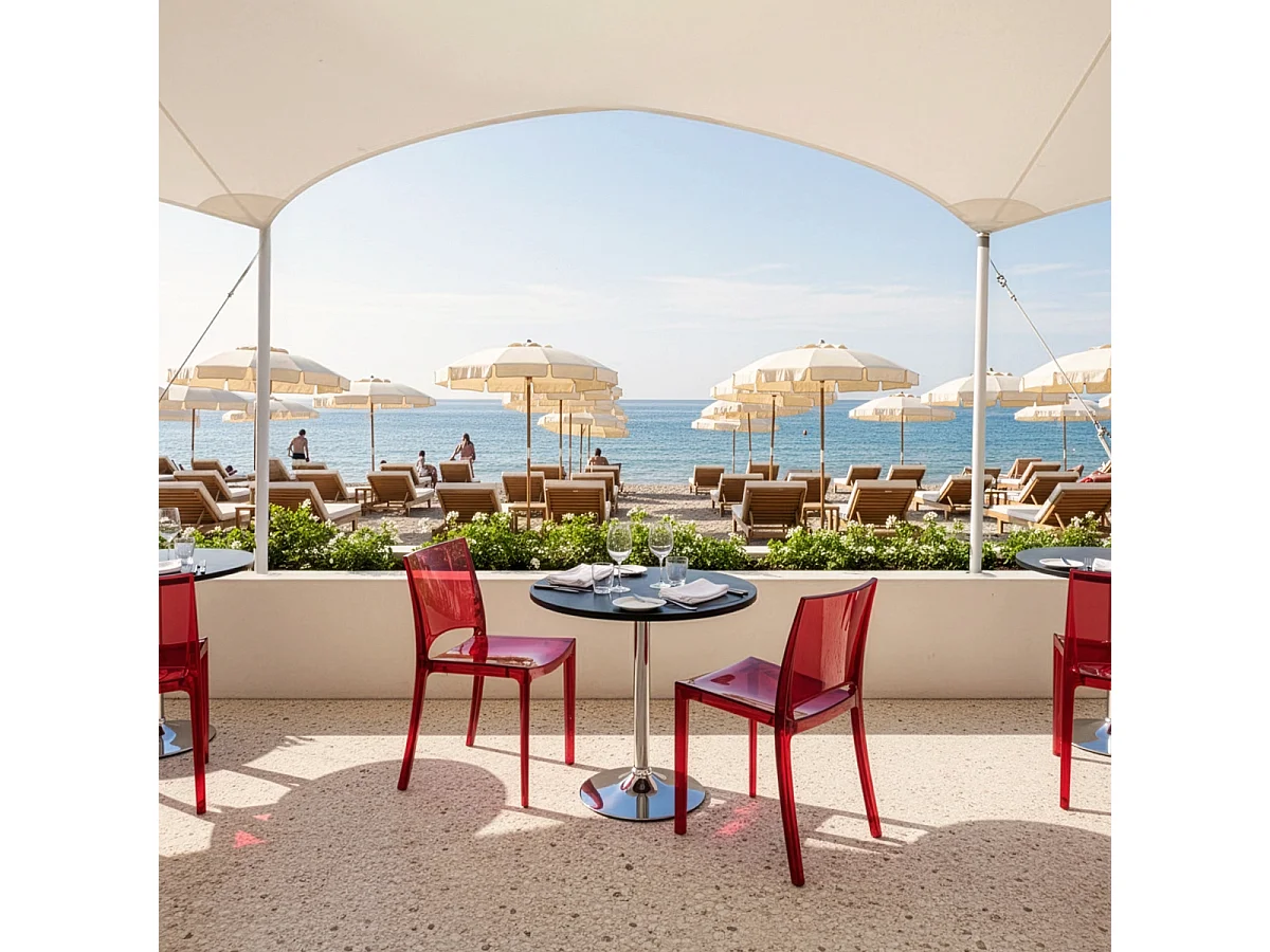 Table Ronde Noire 70x70cm Avec 2 Chaises Colorées Grand Soleil Set Intérieur Bar Café B-Side Ghost - Rouge transparent
