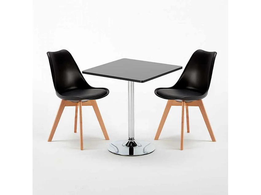 Mesa Cuadrada Negra Con 2 Sillas De Colores Interior Bar Nordica Mojito - Negro