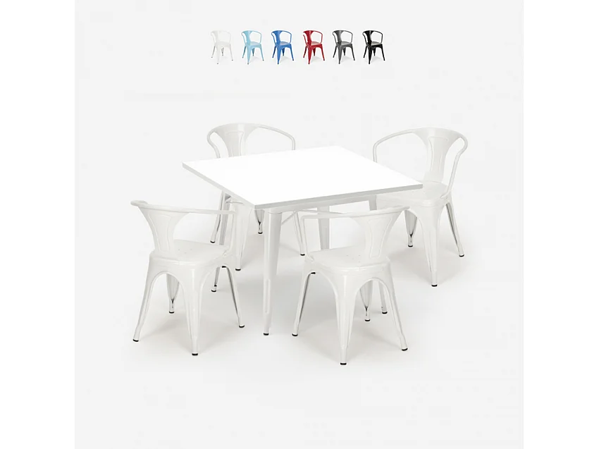 juego cocina restaurante estilo industrial mesa acero 80 x 80 cm 4 sillas century white - Blanco