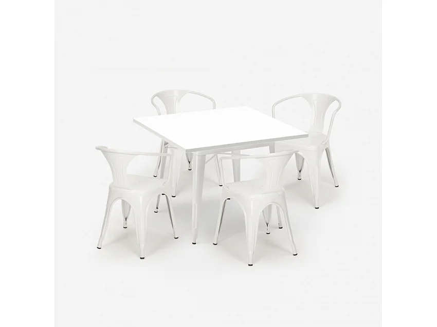 juego cocina restaurante estilo industrial mesa acero 80 x 80 cm 4 sillas century white - Blanco