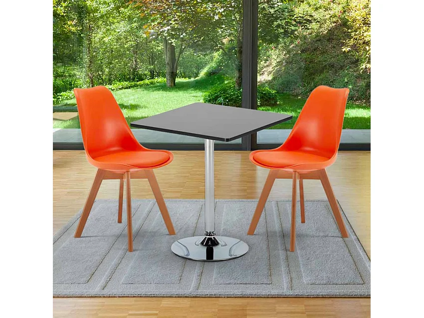 Table noire carrée 70x70cm Avec 2 Chaises Colorées intérieur bar café Nordica Mojito - Orange