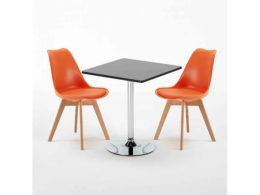 Table noire carrée 70x70cm Avec 2 Chaises Colorées intérieur bar café Nordica Mojito - Orange