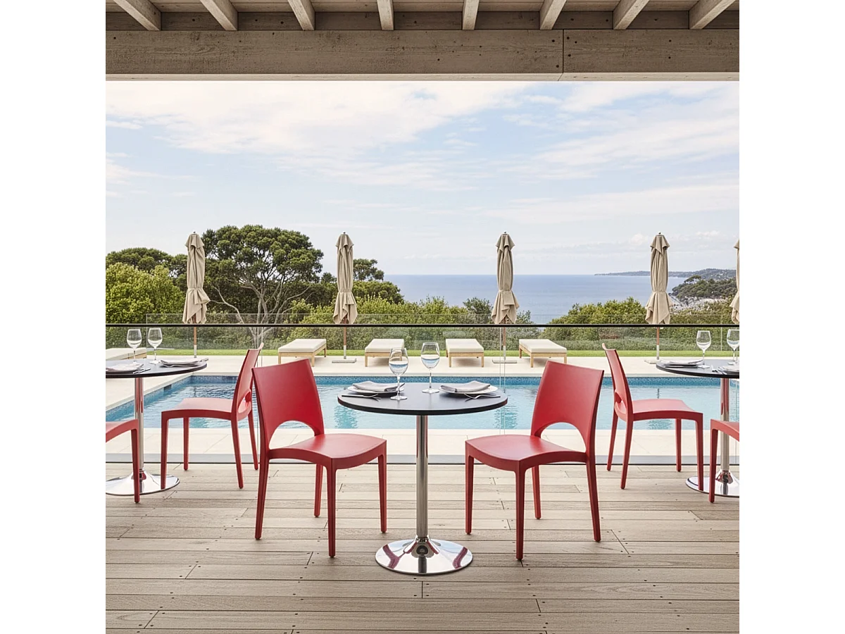 Table Ronde Noire 70x70cm Avec 2 Chaises Colorées Grand Soleil Set Intérieur Bar Café Paris Cosmopolitan - Rouge