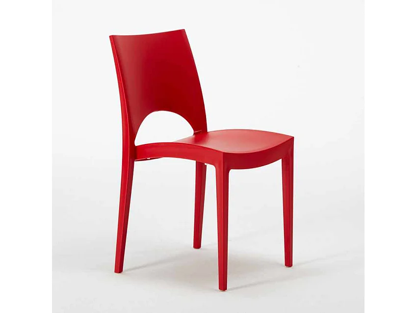 Table Ronde Noire 70x70cm Avec 2 Chaises Colorées Grand Soleil Set Intérieur Bar Café Paris Cosmopolitan - Rouge
