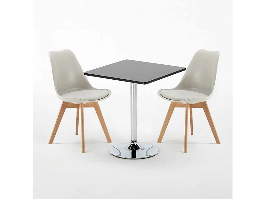 Tavolino Quadrato Nero 70x70cm Con 2 Sedie Interno Nordica Mojito - Grigio chiaro