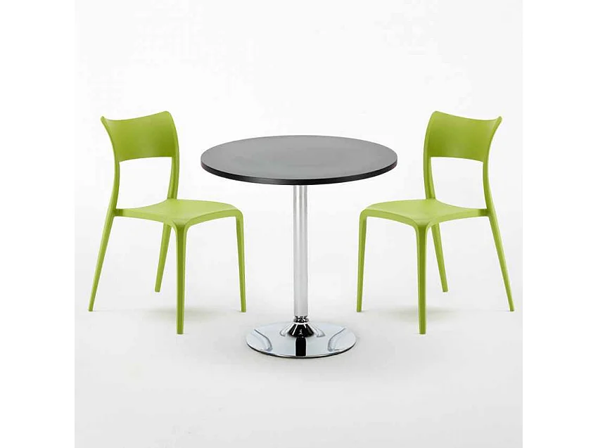 Mesa Redonda Negra Con 2 Sillas De Colores Interior Bar Parisienne Cosmopolitan - Verde