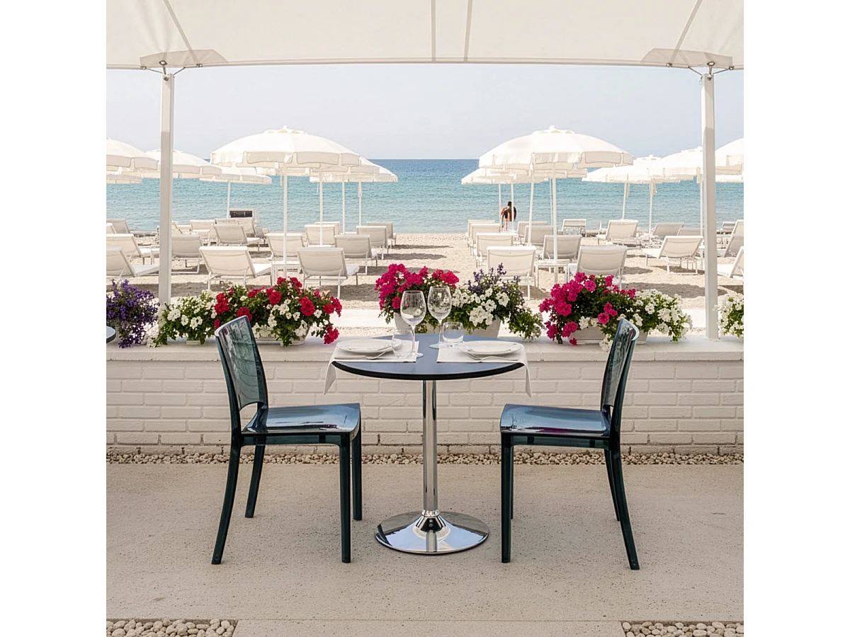 Table Ronde Noire 70x70cm Avec 2 Chaises Colorées Grand Soleil Set Intérieur Bar Café B-Side Ghost - Noir Anthracite Transparent