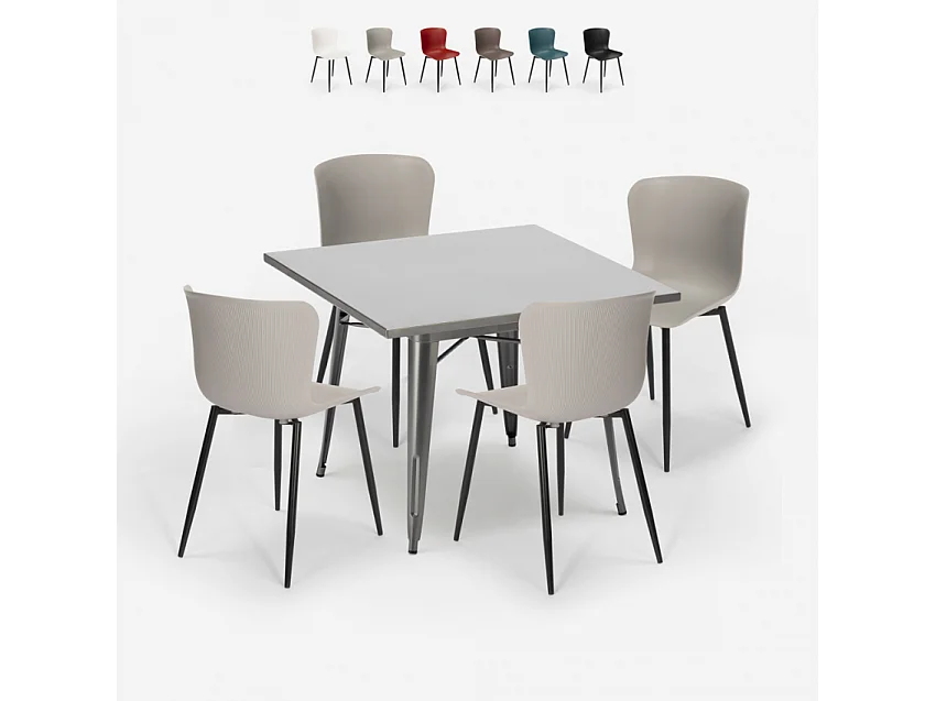 conjunto 4 sillas mesa cuadrada 80 x 80 cm diseño industrial wrench - Gris